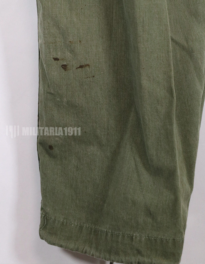 Real poplin fabric Jungle Fatigues pants, stained, used.